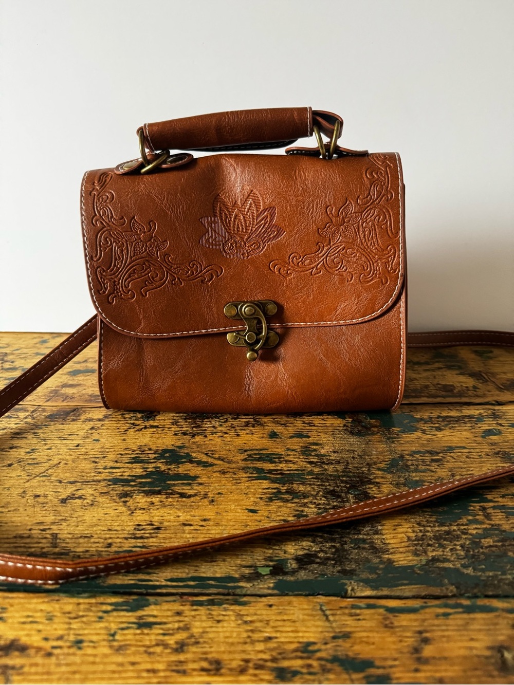 Brown Embossed Leather Crossbody Bag - Classic Women’s Satchel